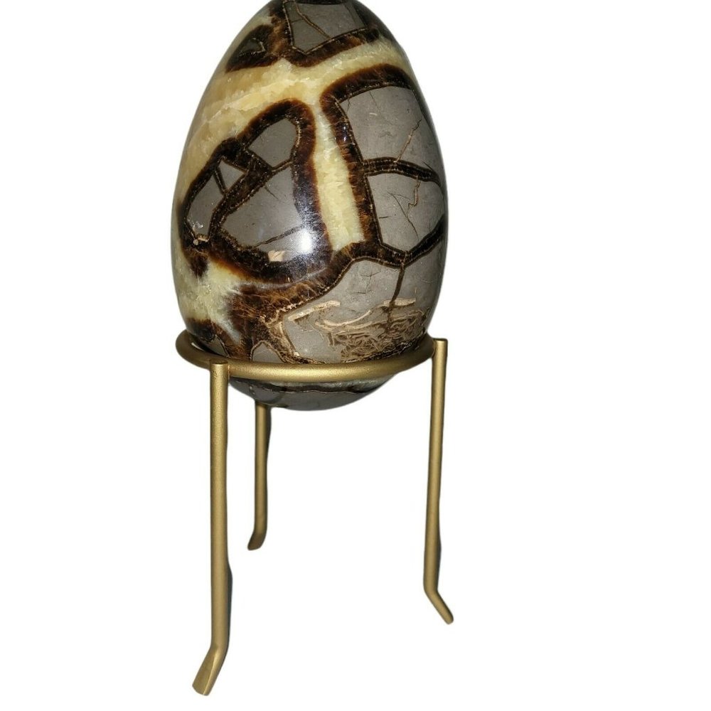 Decorative Brown and Cream Stone Egg on Gold Stand - Home Accents